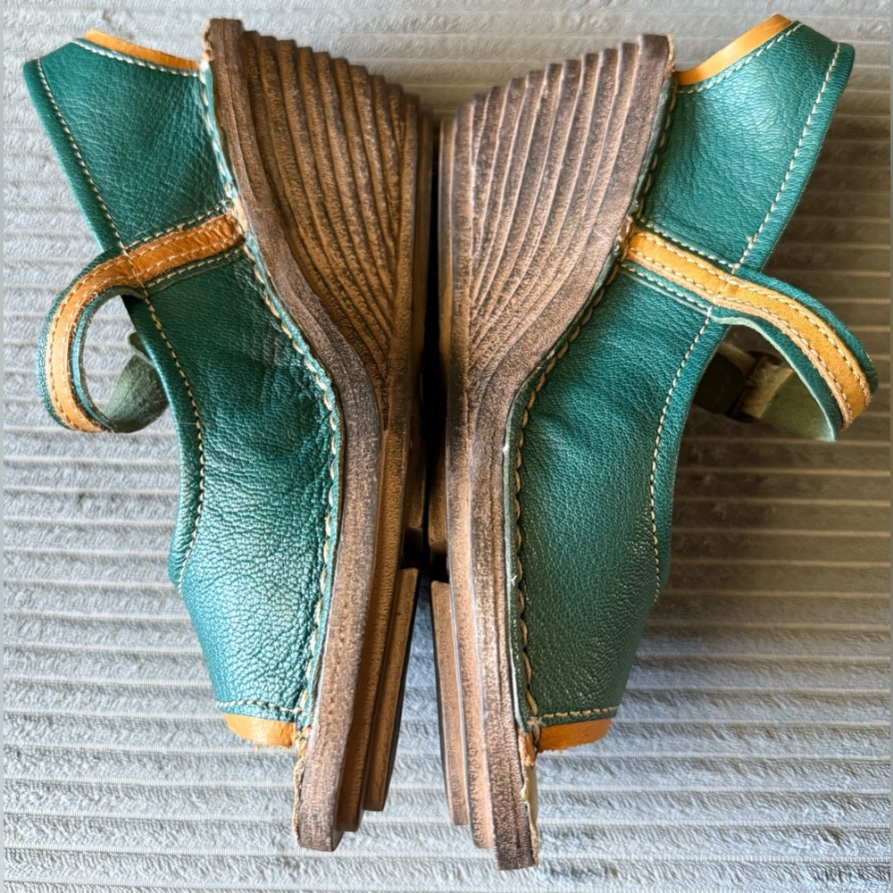 Fly London Wedges Teal and Tan Sandals Shoes Size 36 - Picture 2 of 6